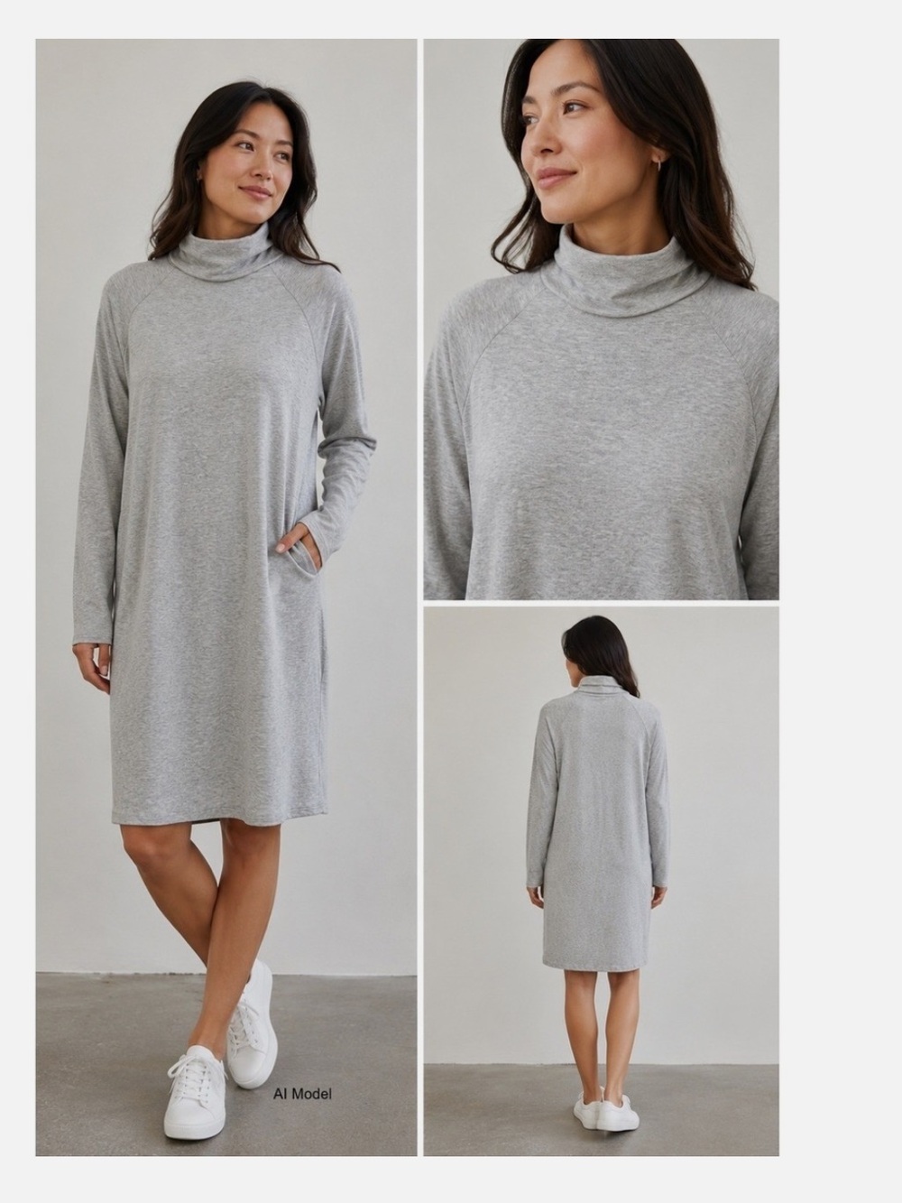 NWOT Eileen Fisher Turtleneck Sweatshirt Dress Minimalist Coastal Lagenlook.